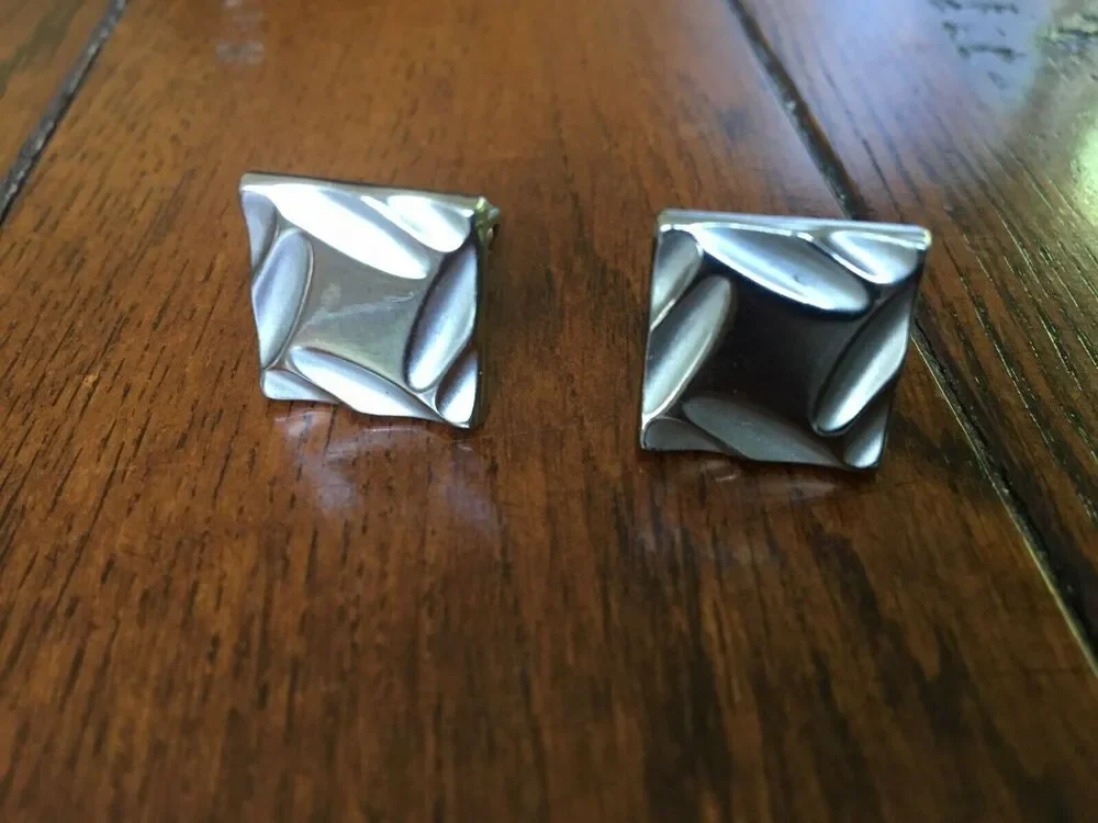 VTG Silvertone Cufflinks, Square with Etched Design